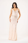 Blouson style nude pink sparkle embellished maxi bridesmaid