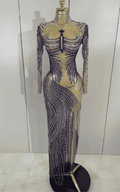 Keisha Sparkly Rhinestone High Split Mesh Long Dress