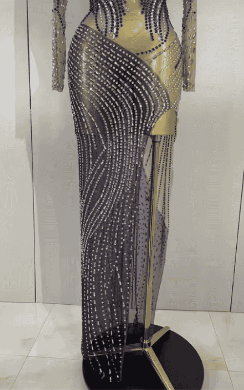 Keisha Sparkly Rhinestone High Split Mesh Long Dress