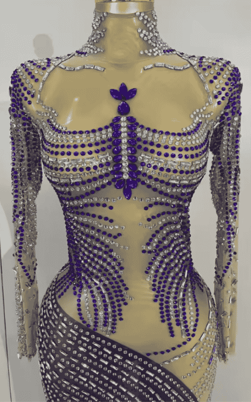 Keisha Sparkly Rhinestone High Split Mesh Long Dress
