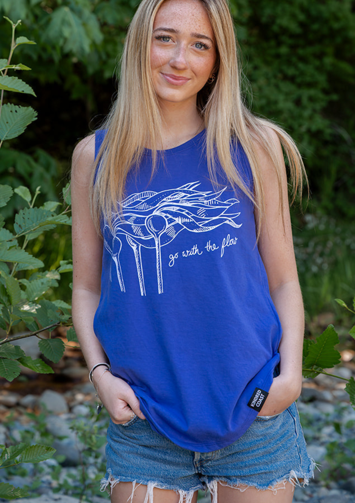 KELP FOREST- Women's Relaxed 100% Organic Cotton Tank Top - Periwinkle