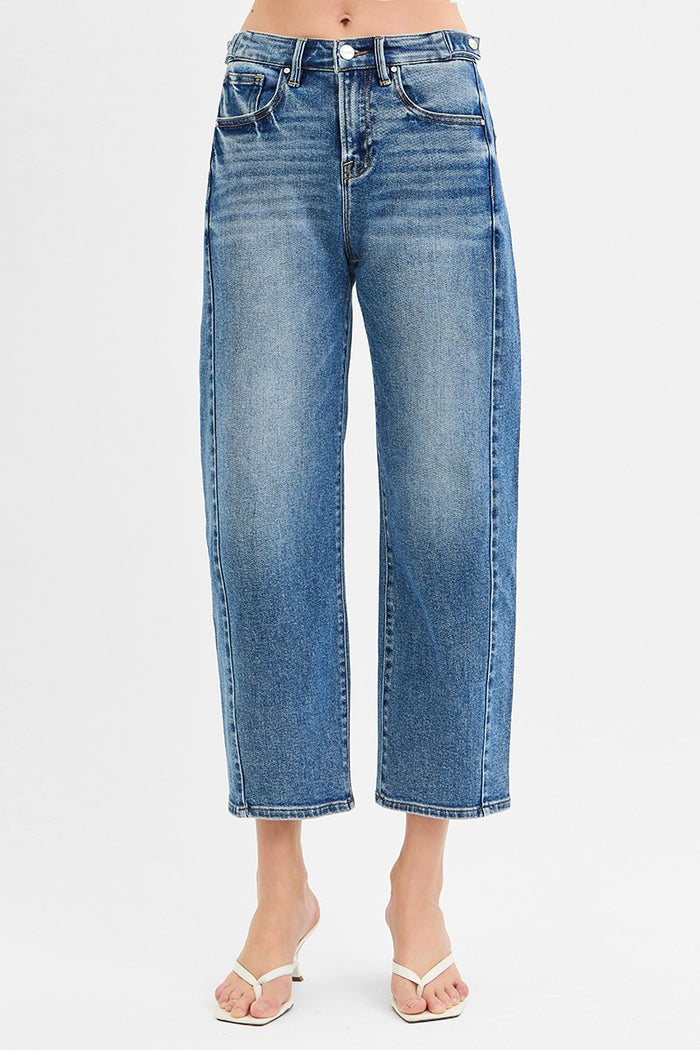 risen barrel jeans dark wash