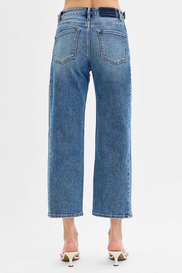 risen barrel jeans dark wash petite length