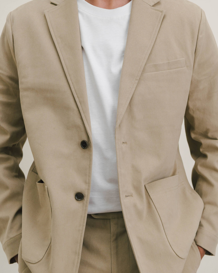 Khaki Cream Cotton Twill Blazer