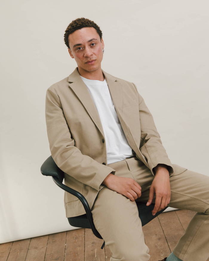 Khaki Cream Cotton Twill Blazer