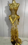 Khloe Gold Diamond Leaf Strapless Sheer Mesh Bodycon Long Dress