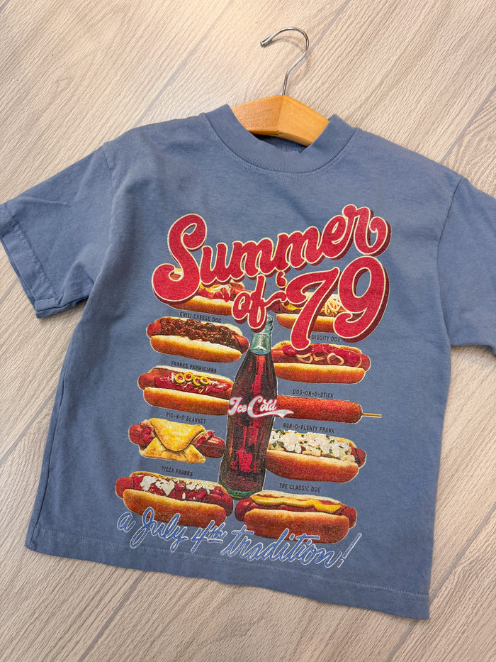 kids summer of 79 hot dog memorial day graphic tee