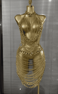 Klaudia Sexy Golden Sequin Chain Two Piece Set