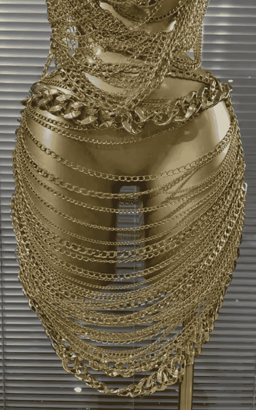 Klaudia Sexy Golden Sequin Chain Two Piece Set