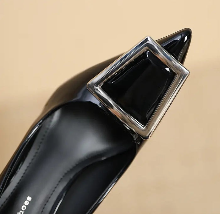 Ladies commuter all-match pointy square buckle high heels