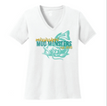 Ladies V-Neck Tee- Brush Script Mud Monsters