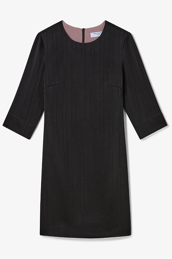 Black dress with a round neckline and long sleeves on a white background | Exclude | Still