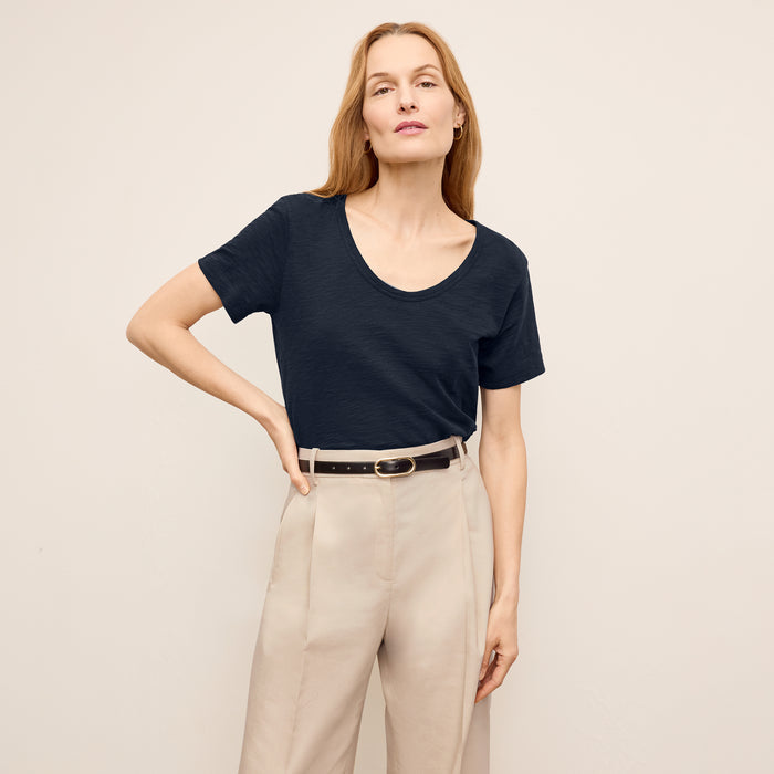 front image of a woman wearing the lata belt