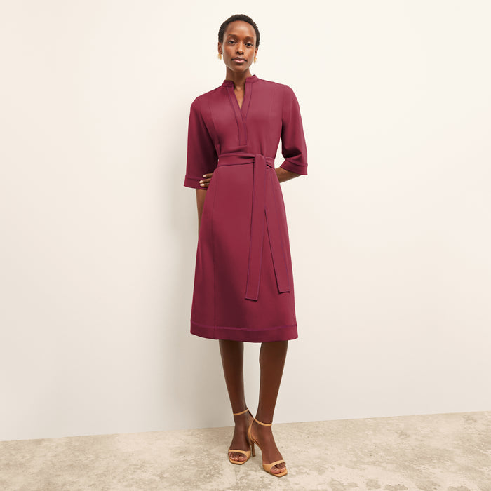 image of a woman wearing the lauleh dress in dark fuchsia | Lead