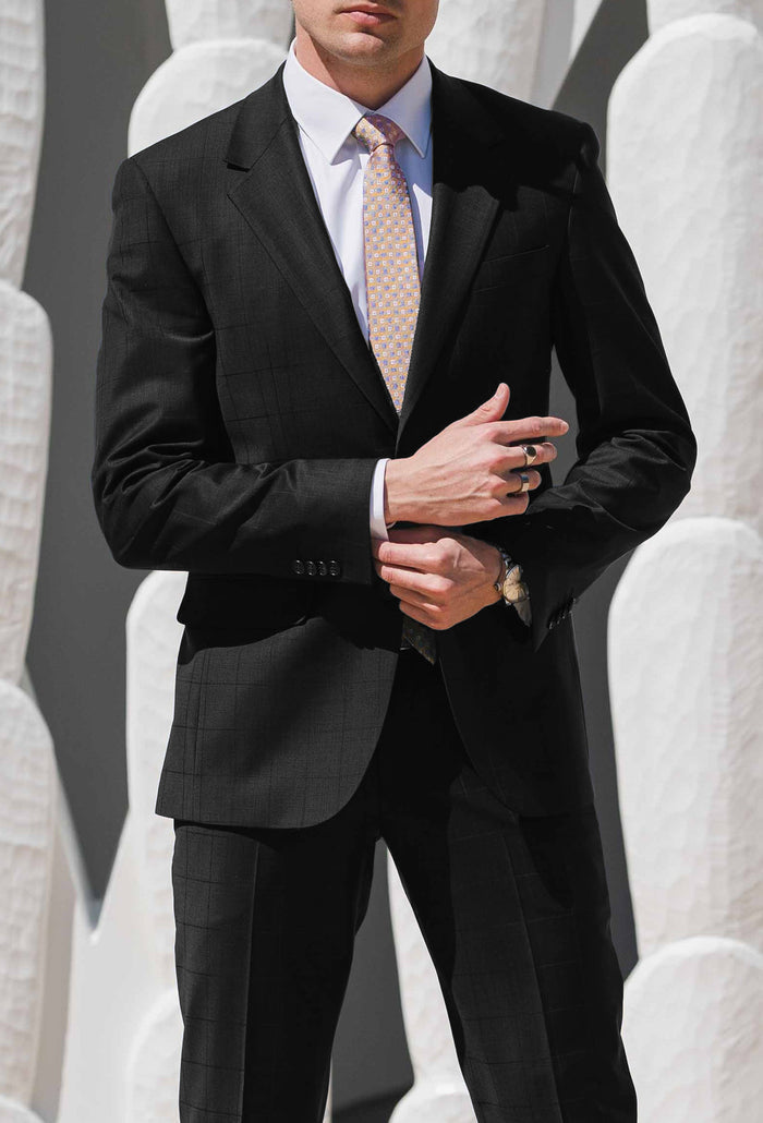 Lazio 111 Black Self Check Wool Stretch Suit Jacket
