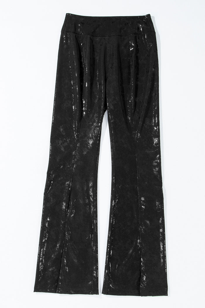 Legging taille haute fendu en simili cuir noir