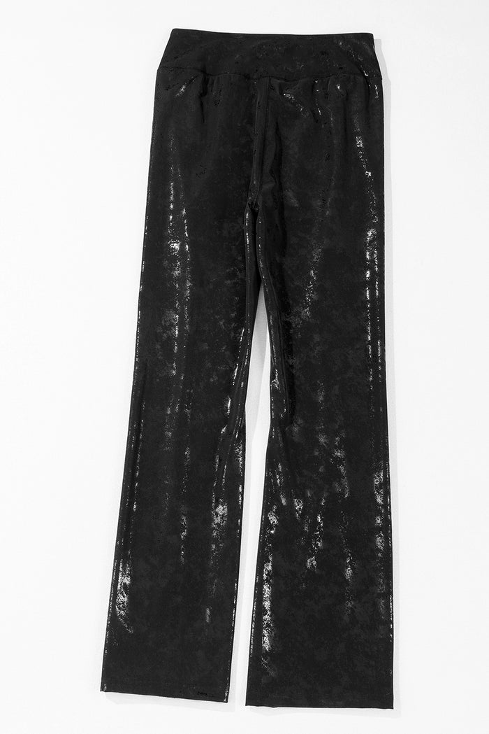 Legging taille haute fendu en simili cuir noir