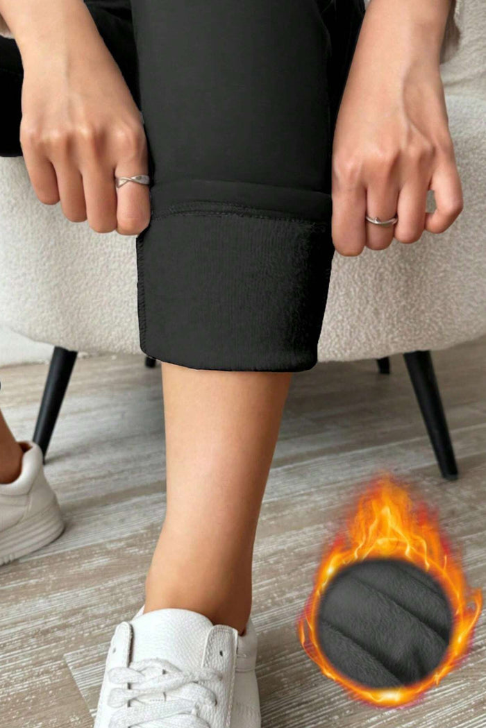 Legging taille haute noir avec doublure thermique et cordon de serrage