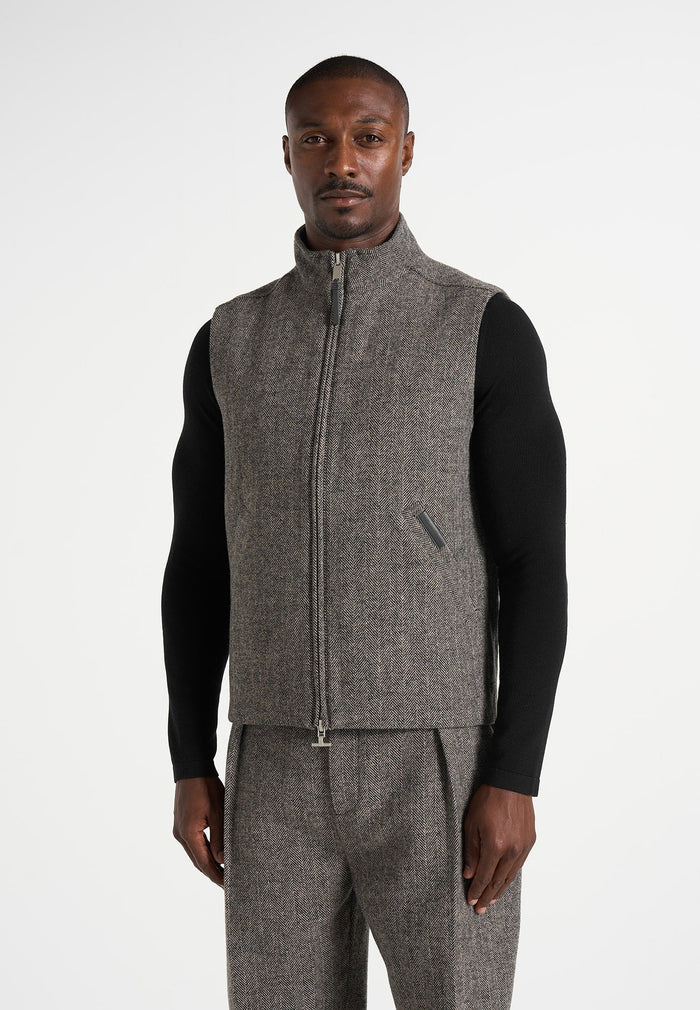 levi-herringbone-wool-zip-gilet-grey