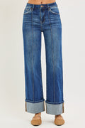 risen jeans dark wash wide legs