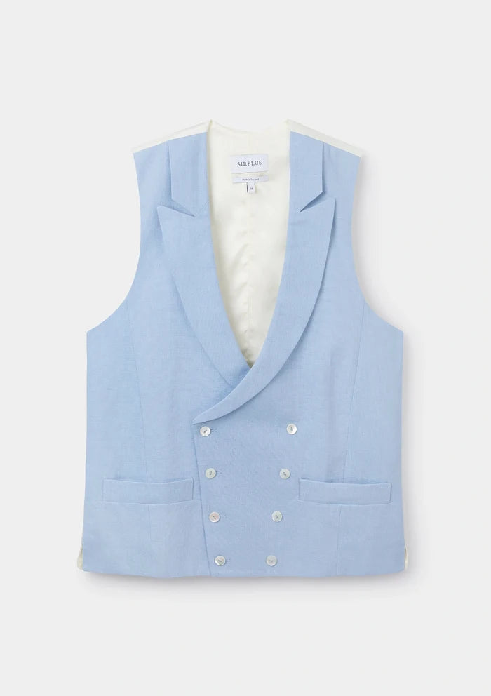Light Blue Peak Lapel Double-Breasted Waistcoat, Double Breasted Waistcoat - SIRPLUS