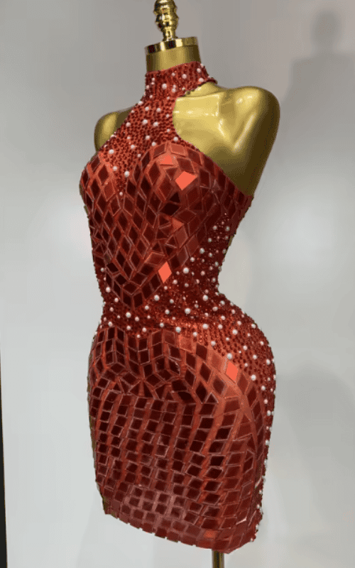 Liz Shining Rhinestone Sequin Sheer Mesh Bodycon Dress