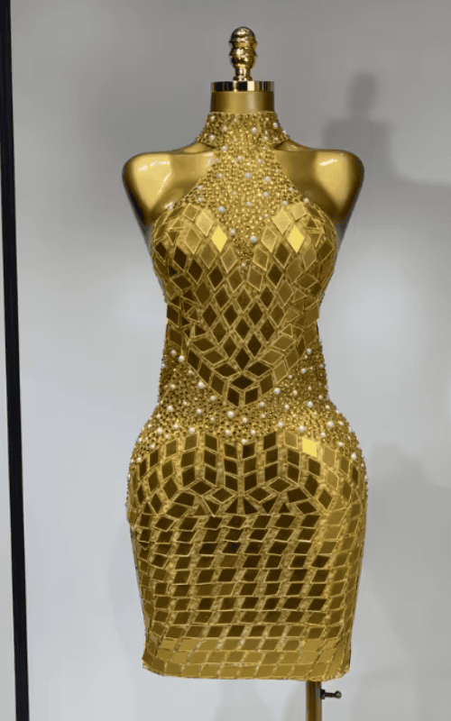 Liz Shining Rhinestone Sequin Sheer Mesh Bodycon Dress