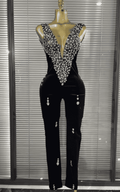 Lizza Shining Crystal Velvet Bodycon Jumpsuit