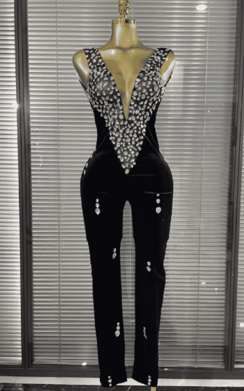 Lizza Shining Crystal Velvet Bodycon Jumpsuit