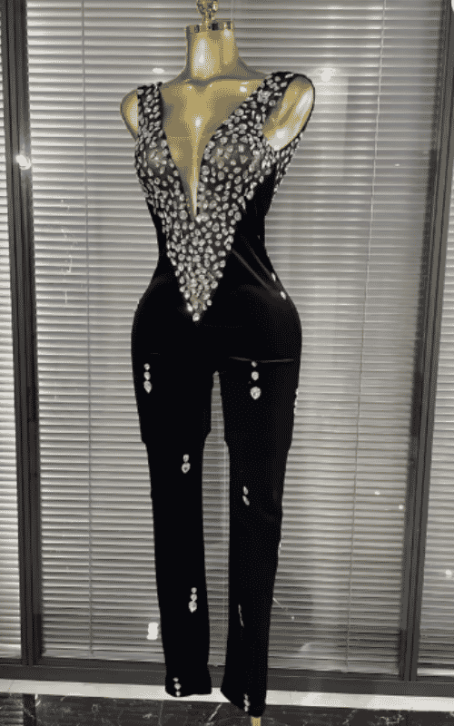 Lizza Shining Crystal Velvet Bodycon Jumpsuit