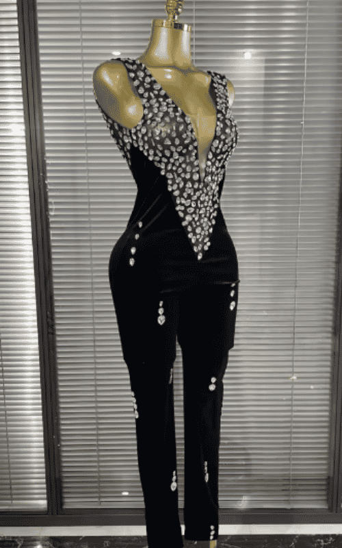 Lizza Shining Crystal Velvet Bodycon Jumpsuit