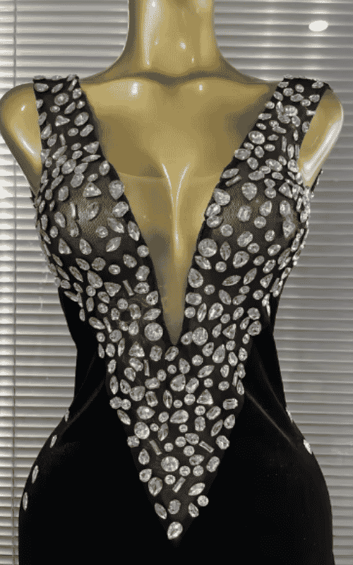 Lizza Shining Crystal Velvet Bodycon Jumpsuit