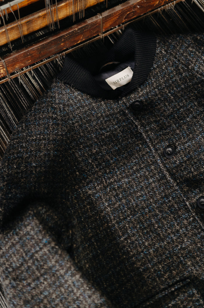 London Cloth Co. Blue & Black Check Bomber Jacket, Bomber Jacket - SIRPLUS