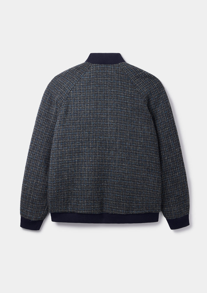 London Cloth Co. Blue & Black Check Bomber Jacket, Bomber Jacket - SIRPLUS