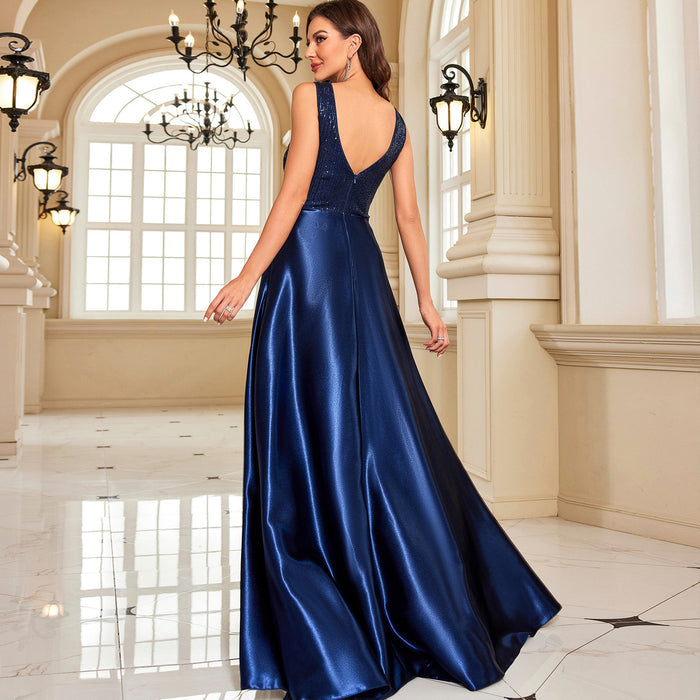 Long Maxi Dress Formal Prom Gown With V-Neckline And Pockets - Rosymae