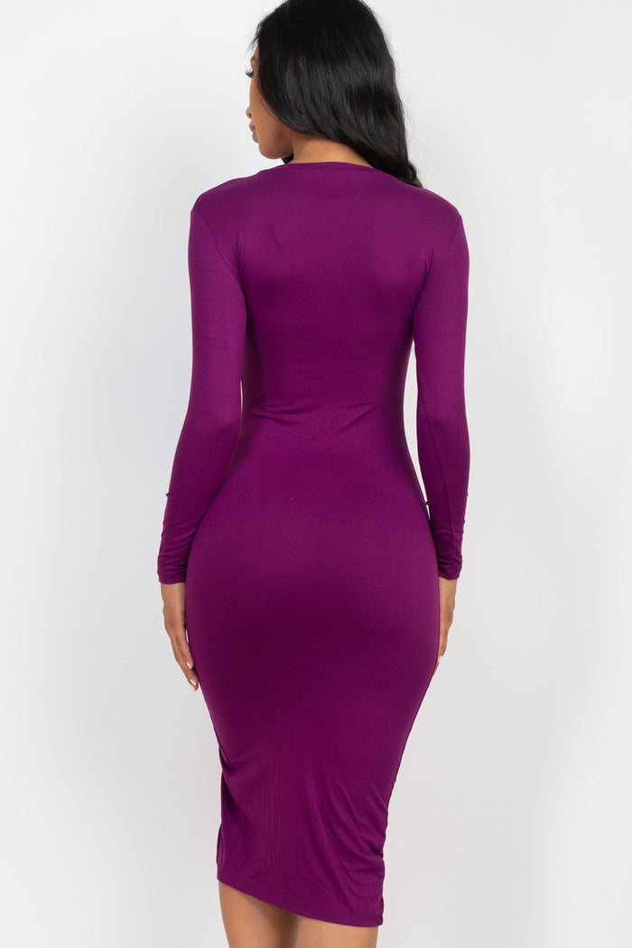 Long Sleeve Side Thigh Split Midi Dress