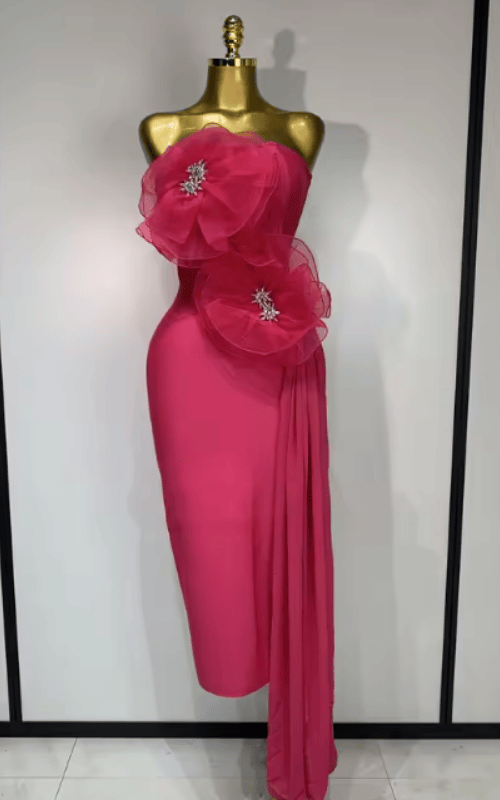 Louise Sparkly Crystal Flower Strapless Bodycon Bandage Midi Dress