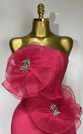 Louise Sparkly Crystal Flower Strapless Bodycon Bandage Midi Dress