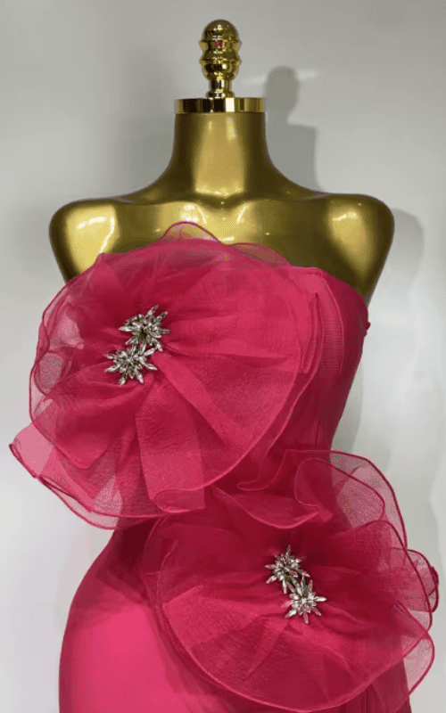Louise Sparkly Crystal Flower Strapless Bodycon Bandage Midi Dress
