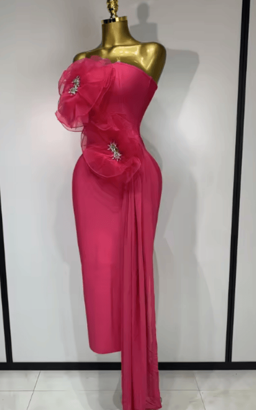 Louise Sparkly Crystal Flower Strapless Bodycon Bandage Midi Dress