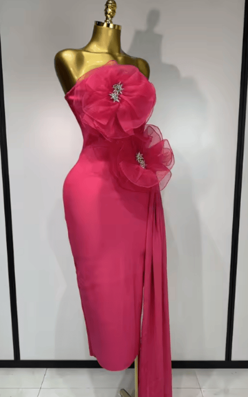Louise Sparkly Crystal Flower Strapless Bodycon Bandage Midi Dress