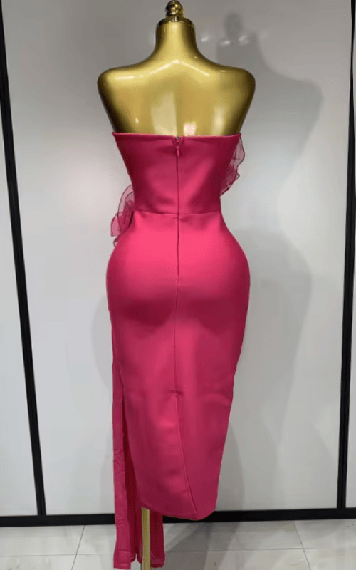 Louise Sparkly Crystal Flower Strapless Bodycon Bandage Midi Dress
