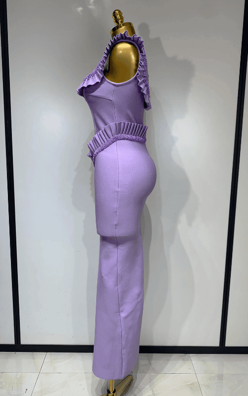 Lucy Square Collar Ruffle Beaded Long Bodycon Bandage Dress