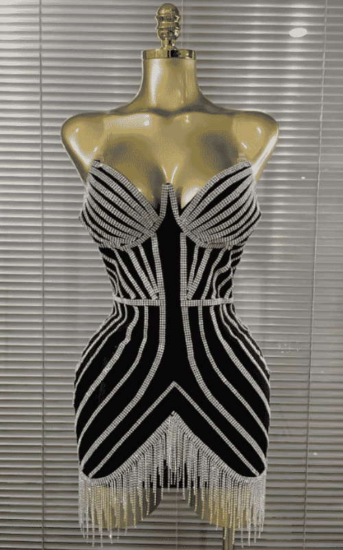 Luna Black Strapless Diamond Chain Bodycon Mini Dress