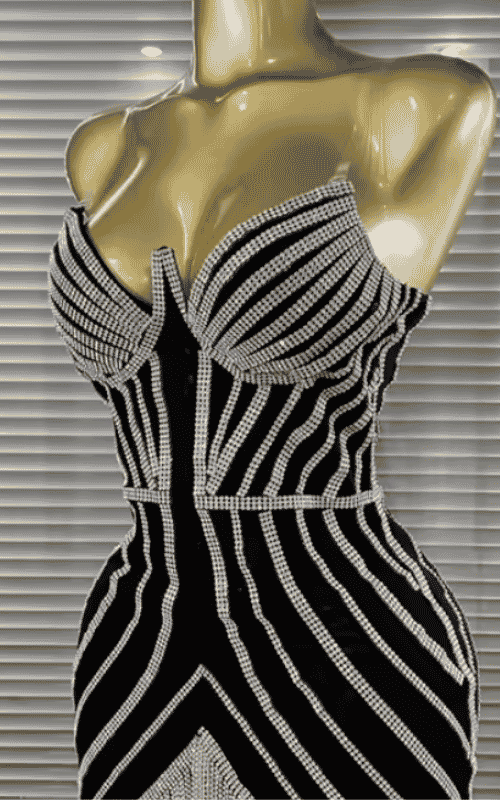 Luna Black Strapless Diamond Chain Bodycon Mini Dress
