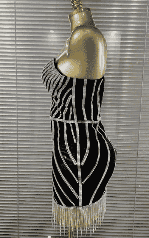 Luna Black Strapless Diamond Chain Bodycon Mini Dress