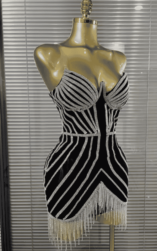 Luna Black Strapless Diamond Chain Bodycon Mini Dress