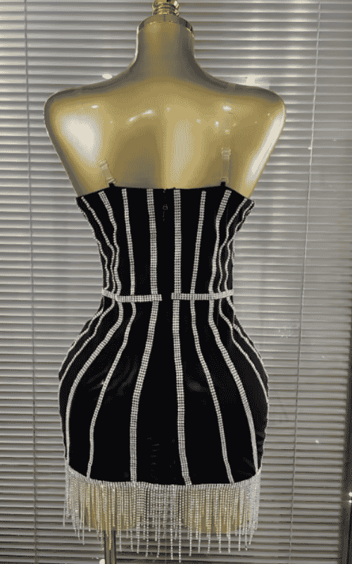 Luna Black Strapless Diamond Chain Bodycon Mini Dress