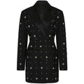 Luxury Rhinestone V-Neck Jacket For Women Crystals Long Sleeve Elegant Long Blazer