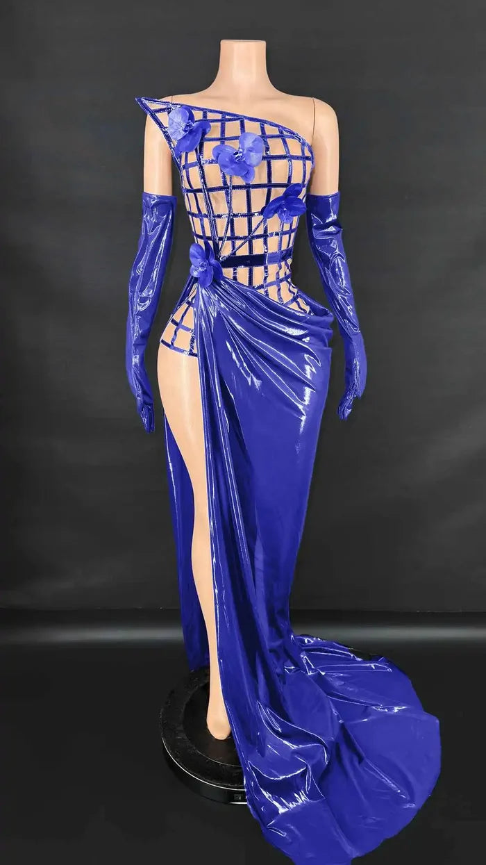 Lyra sexy mesh see-through top skirt long gloves prom set elegant gown.